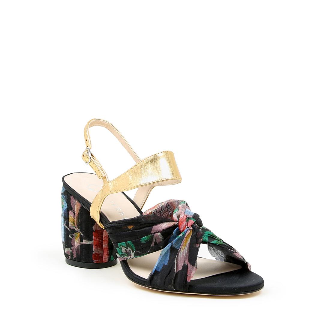 Black Floral Twist Sandal + Gold Elsie | Alterre Customizable Shoes - Women's Ethical Shoe Brand, Eco-friendly footwear