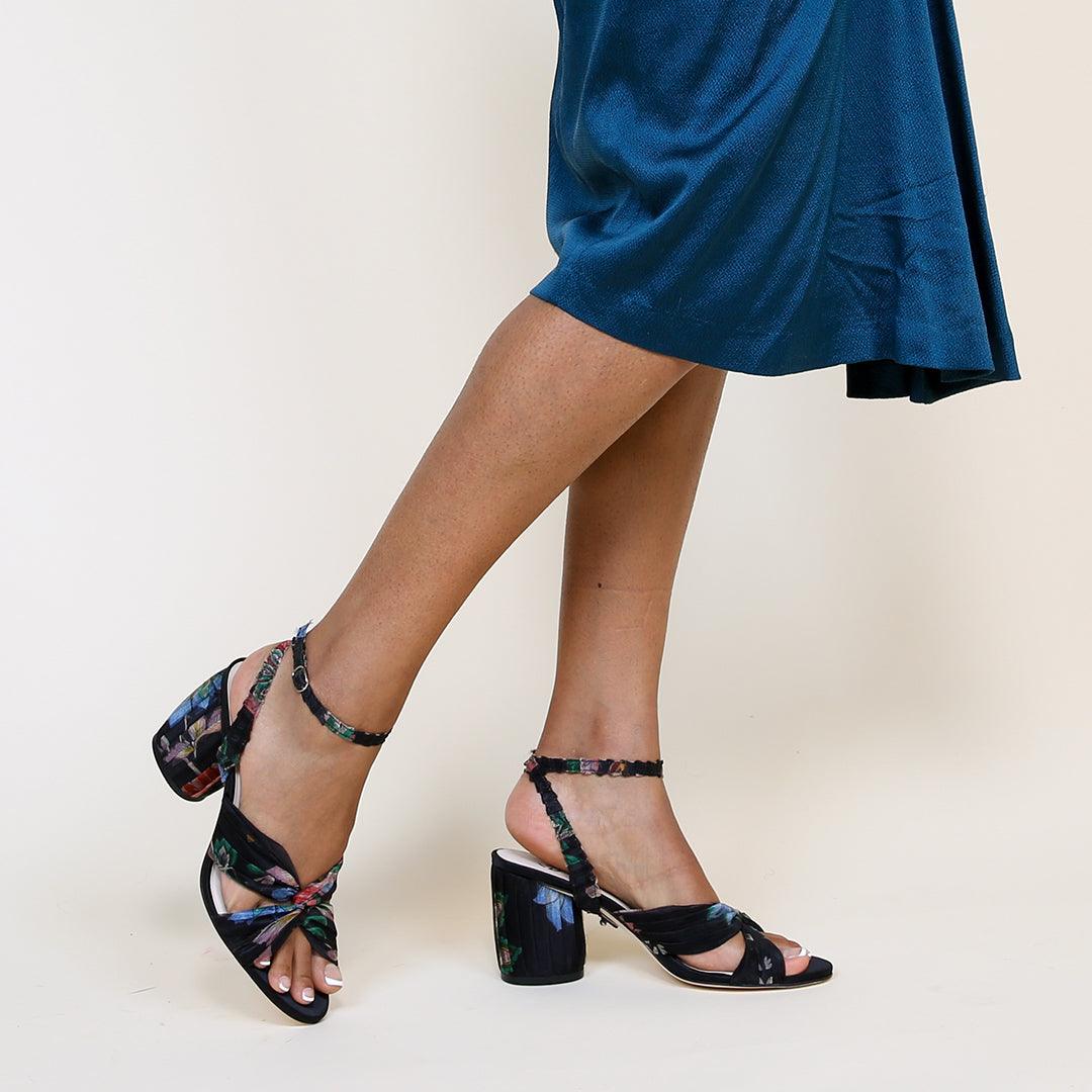 Black Floral Twist Sandal + Marilyn| Alterre Create Your Own Shoe - Sustainable Shoe Brand & Ethical Footwear Company