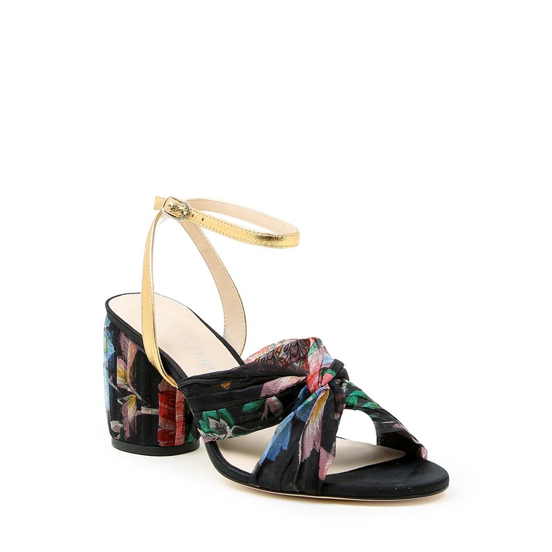 Black Floral Twist Sandal + Gold Marilyn | Alterre Customizable Shoes - Women's Ethical Shoe Brand, Eco-friendly footwear