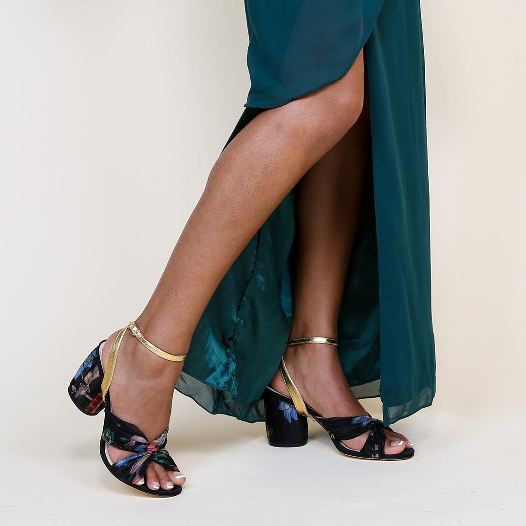 Black Floral Twist Sandal + Gold Marilyn | Alterre Create Your Own Shoe - Sustainable Shoe Brand & Ethical Footwear Company