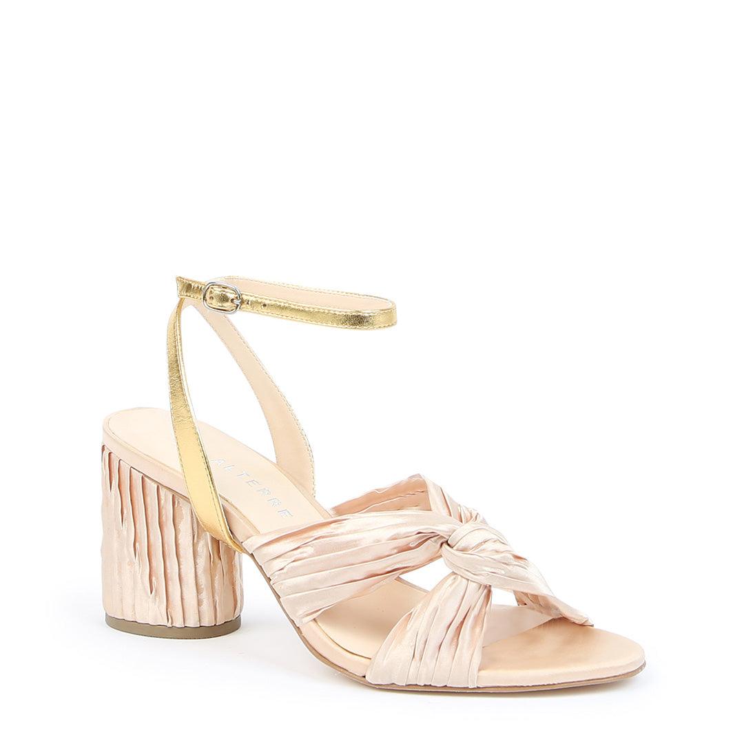 Customizable Nude Twist Sandal + Gold Marilyn Strap | Alterre Make A Shoe - Sustainable Shoes & Ethical Footwear
