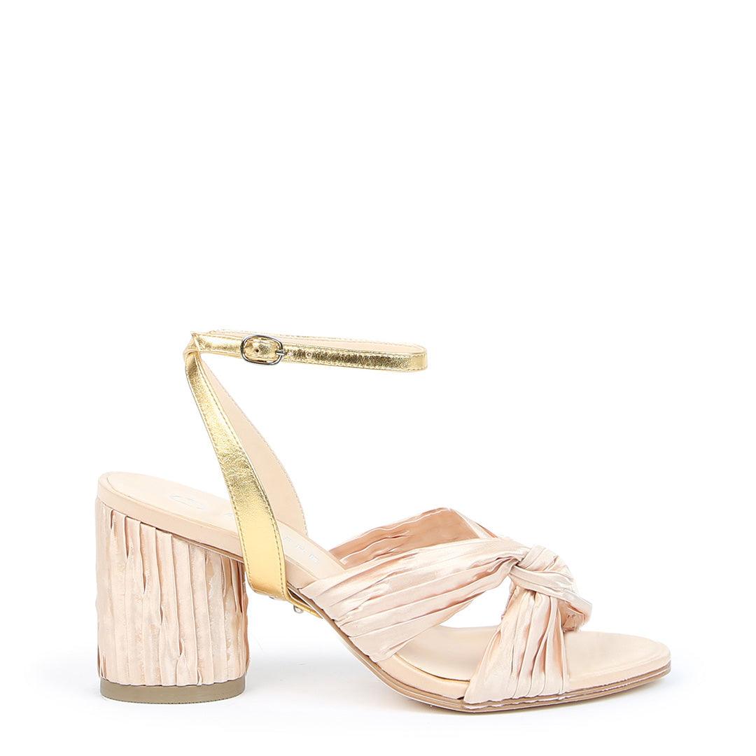 Nude Customizable Twist Sandal + Gold Marilyn Strap | Alterre Interchangeable Shoes - Sustainable Footwear & Ethical Shoes