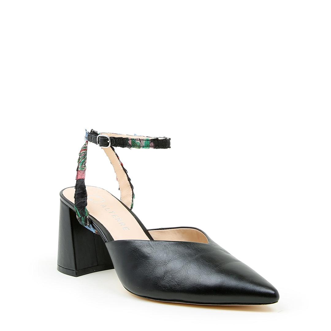 Black V Mule + Black Floral Marilyn | Alterre Customizable Shoes - Women's Ethical Shoe Brand, Eco-friendly footwear