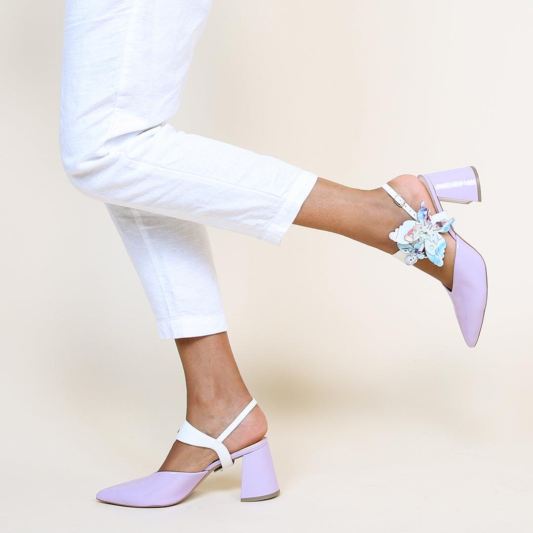 Lilac V Mule + Butterfly Elsie | Alterre Customizable Shoes - Women's Ethical Shoe Brand, Eco-friendly footwear