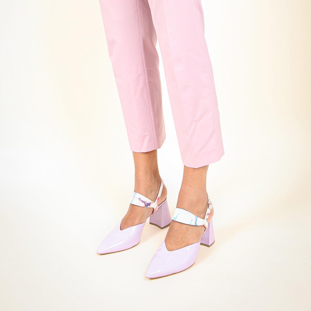 Lilac Gloss Personalized Womens Mules + Marble Elsie Strap | Alterre Create Your Own Shoe - Sustainable Footwear Brand & Ethical Shoe Company