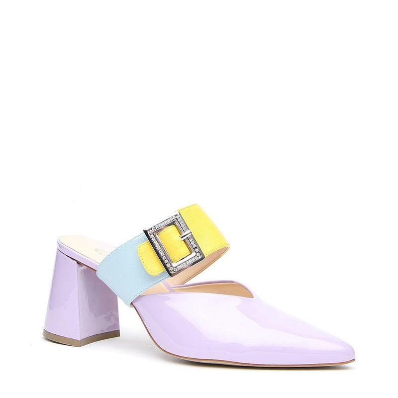 Lilac Gloss V Mule + Agate Blue Grace Strap - Customized Mules | Alterre Make A Shoe - Sustainable Shoes & Ethical Footwear