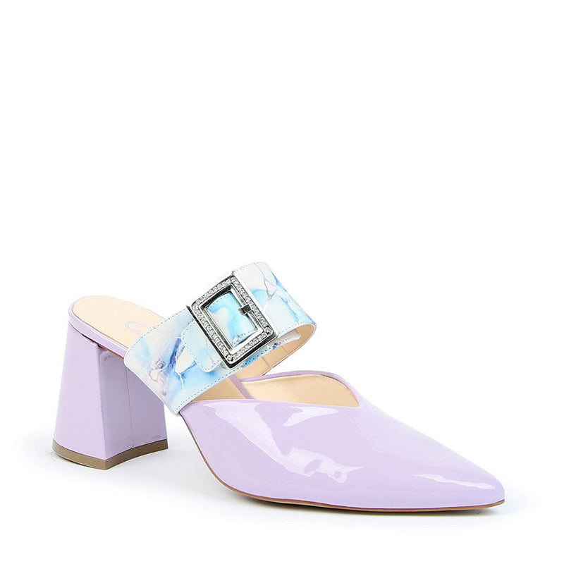 Customizable Lilac Gloss V Mule + Marble Grace Strap | Alterre Make A Shoe - Sustainable Shoes & Ethical Footwear
