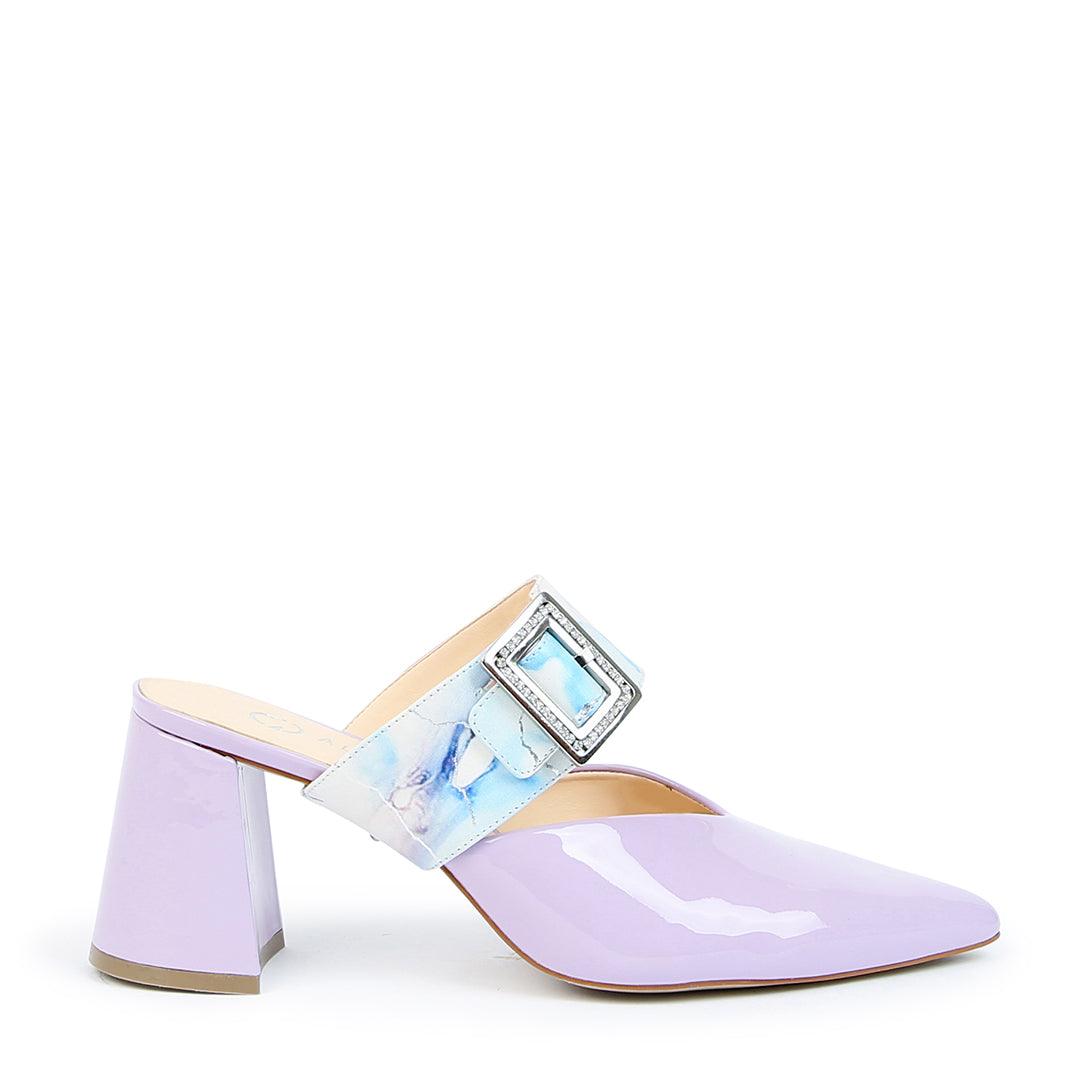 Lilac Gloss Customizable V Mule + Marble Grace Strap | Alterre Interchangeable Shoes - Sustainable Footwear & Ethical Shoes