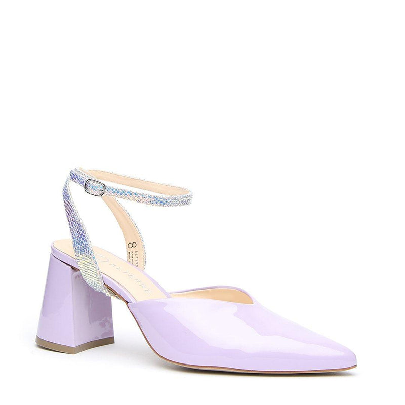 Lilac Gloss V Mule + Opal Snake Marilyn Strap - Customized Mules | Alterre Make A Shoe - Sustainable Shoes & Ethical Footwear