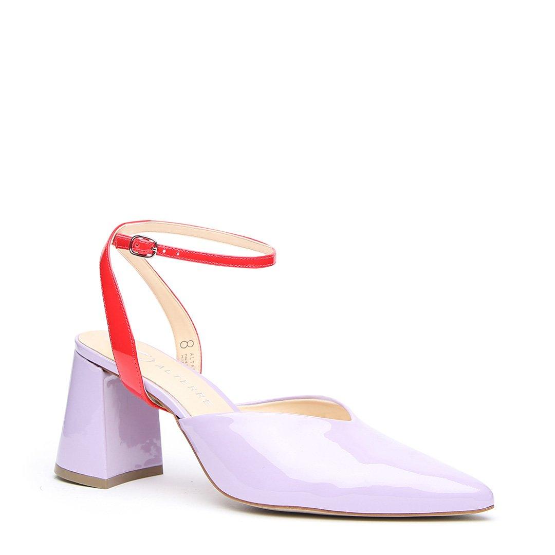 Lilac Gloss V Mule + Red Gloss Marilyn Strap - Customized Mules | Alterre Make A Shoe - Sustainable Shoes & Ethical Footwear