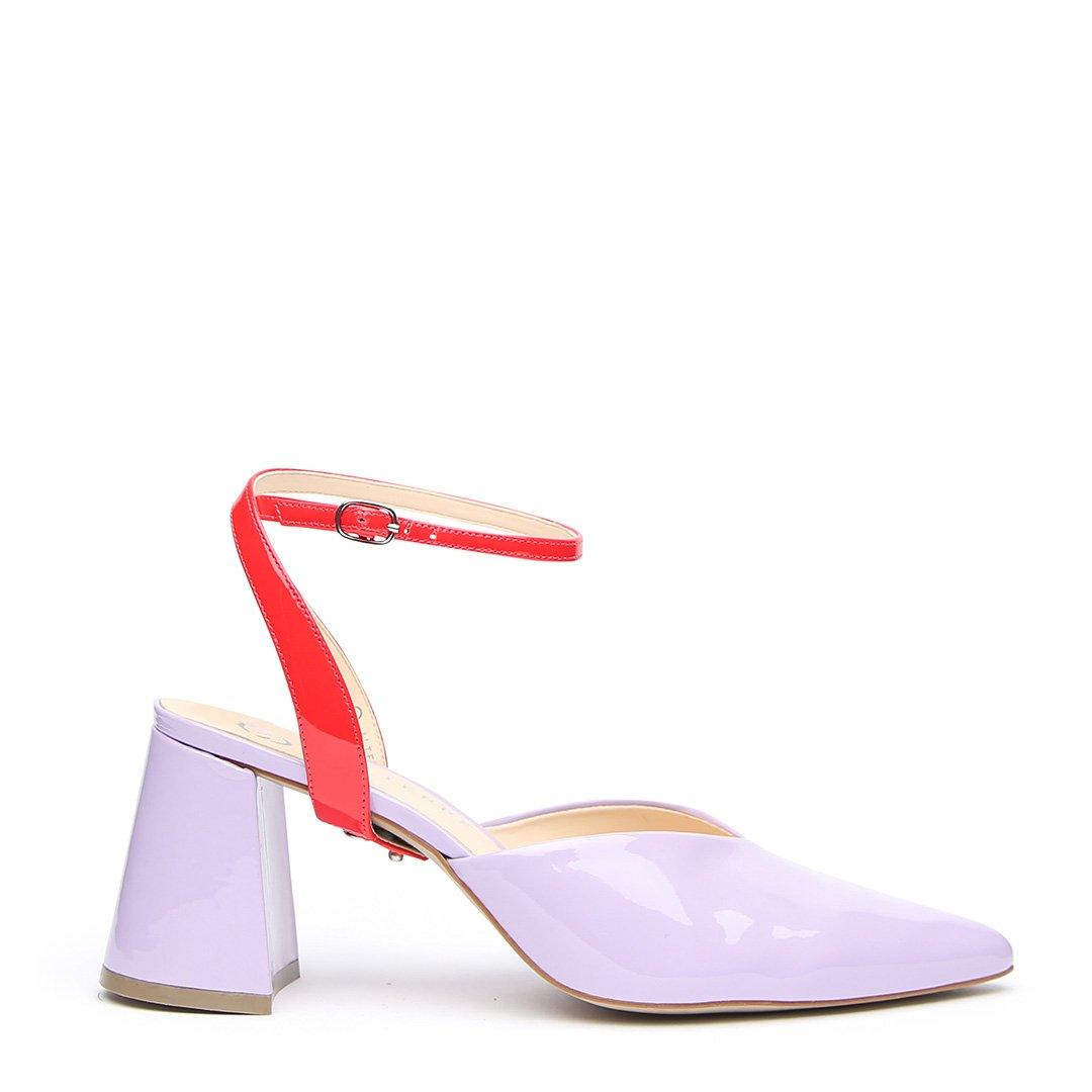 Lilac Gloss V Mule + Red Gloss Marilyn Strap - Customizable Mules  | Alterre Interchangeable Mule - Sustainable Footwear & Ethical Shoes