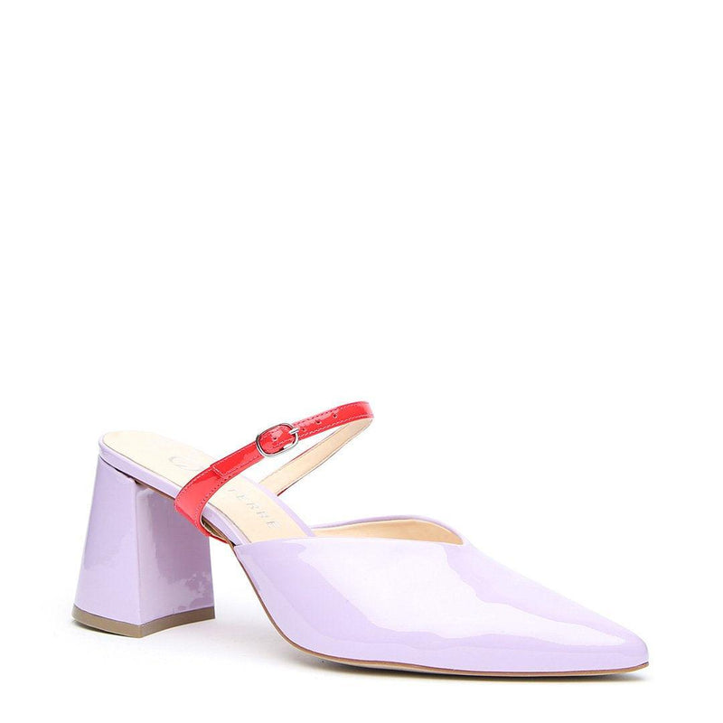 Lilac Gloss V Mule + Red Gloss Twiggy Strap - Customized Mules | Alterre Make A Shoe - Sustainable Shoes & Ethical Footwear