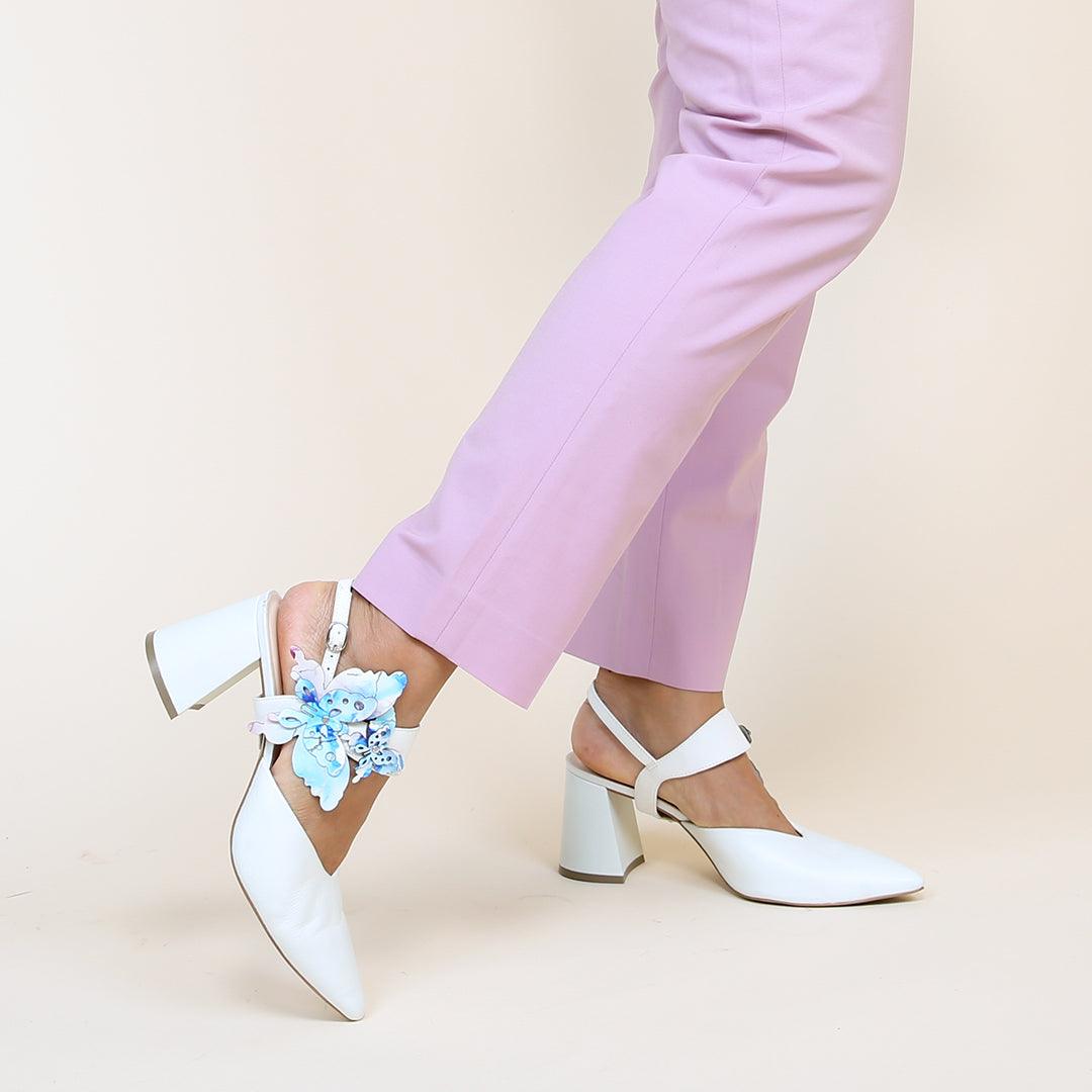 White V Mule + Butterfly Elsie | Alterre Customizable Shoes - Women's Ethical Shoe Brand, Eco-friendly footwear