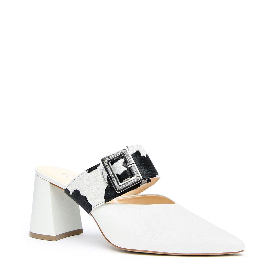 White V Mule + Cow Grace Strap - Customized Mules | Alterre Make A Shoe - Sustainable Shoes & Ethical Footwear