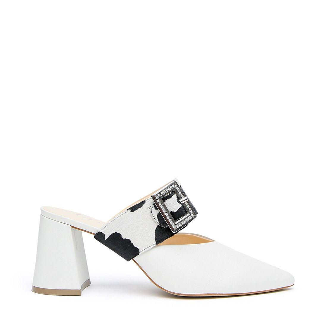 White V Mule + Cow Grace Strap - Customizable Mules  | Alterre Interchangeable Mule - Sustainable Footwear & Ethical Shoes
