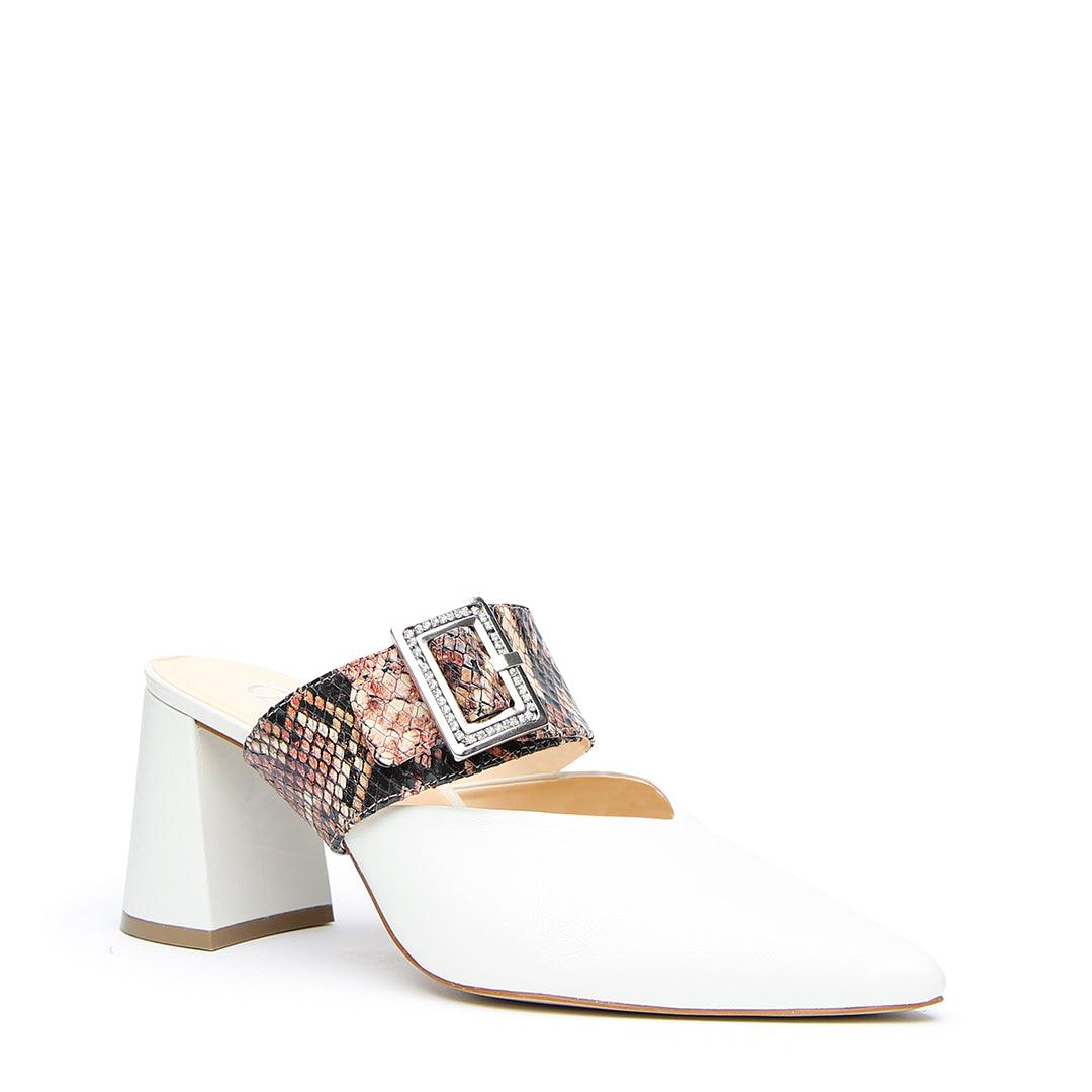 White V Mule + Rosy Boa Grace Strap - Customized Mules | Interchangeable Mules for Women - Ethical Footwear & Sustainable Shoes