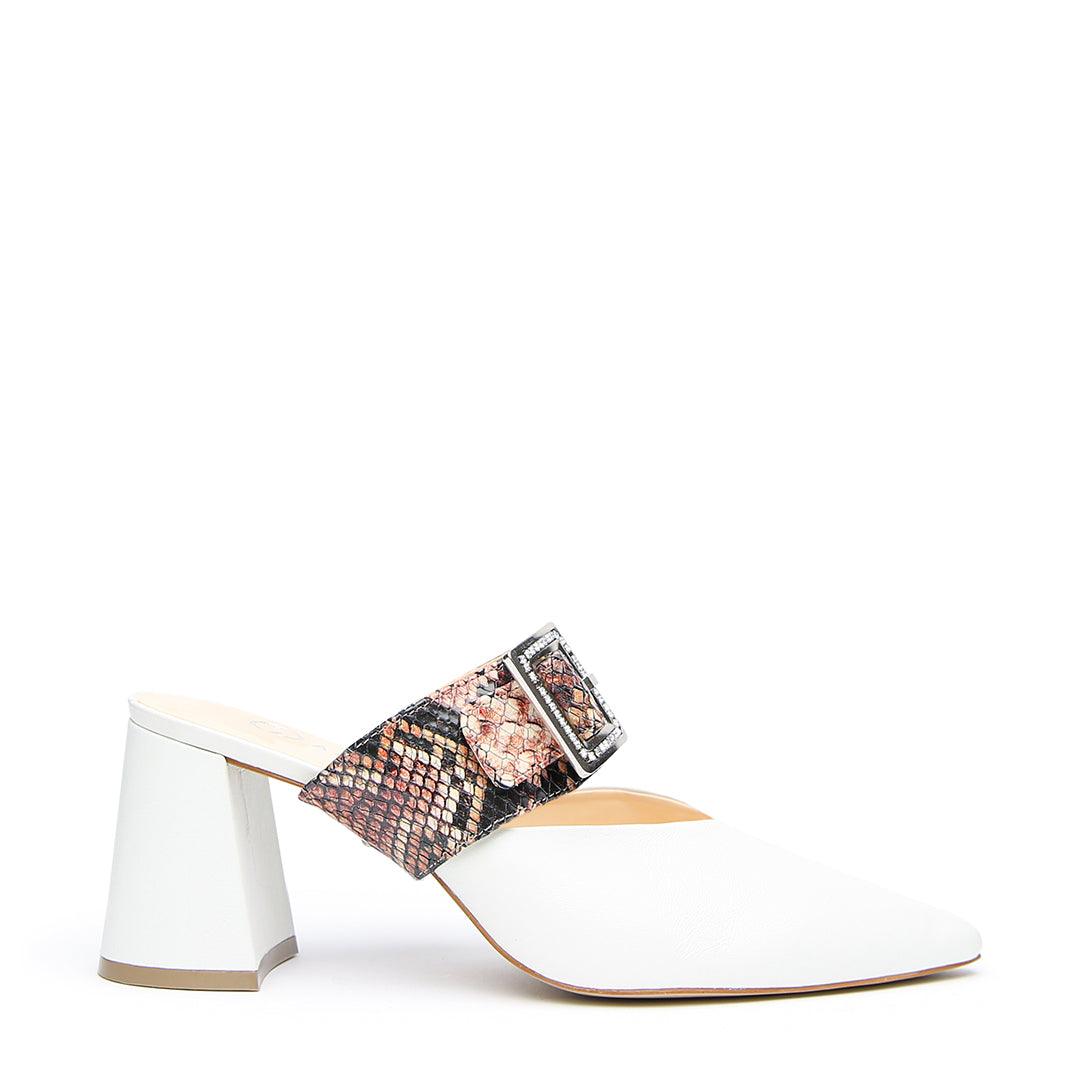 White V Mule + Rosy Boa Grace Strap - Customizable Mules | Alterre Interchangeable Mule - Sustainable Footwear & Ethical Shoes