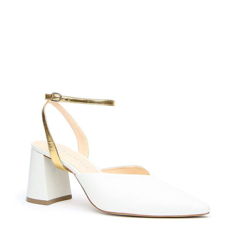 White V Mule + Gold Marilyn Strap - Customized Mules | Alterre Make A Shoe - Sustainable Bridal Shoes & Ethical Footwear