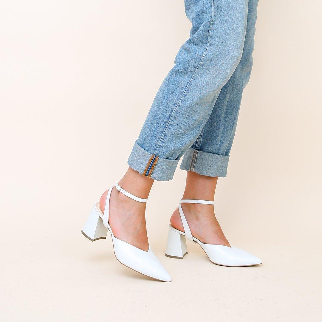 White V Mule with Marilyn Strap | Alterre Build Your Own Mule - Sustainable Shoe Brand & Ethical Footwear Company