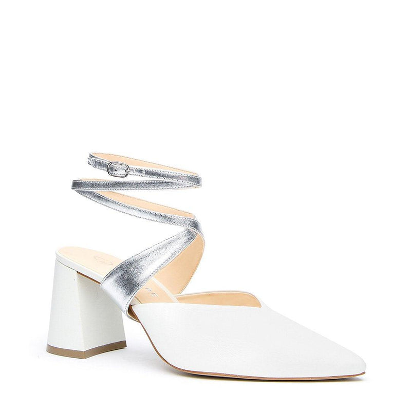 White V Mule + Silver Tomoe Strap - Customized Mules | Alterre Make A Shoe - Sustainable Bridal Shoes & Ethical Footwear