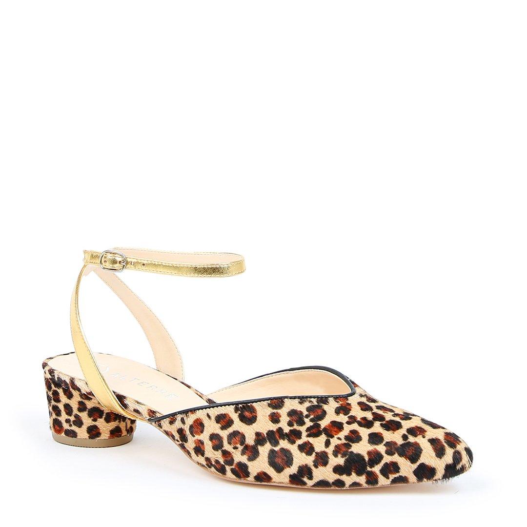 Customizable Leopard Slide + Gold Marilyn Strap | Alterre Make A Shoe - Sustainable Shoes & Ethical Footwear
