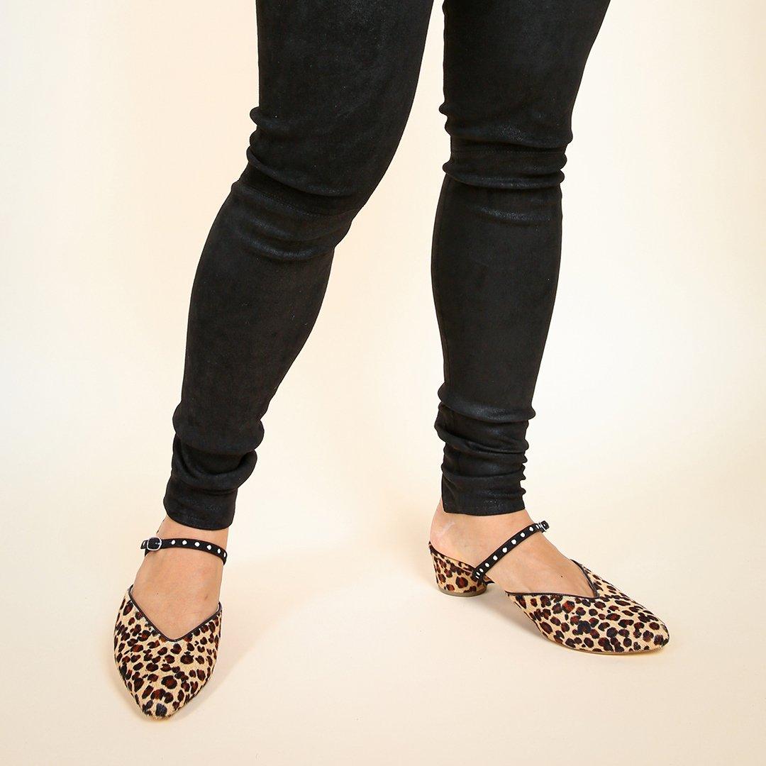 Leopard Personalized Womens Slides + Studded Black Twiggy Strap | Alterre Create Your Own Shoe - Sustainable Footwear Brand & Ethical Shoe Company