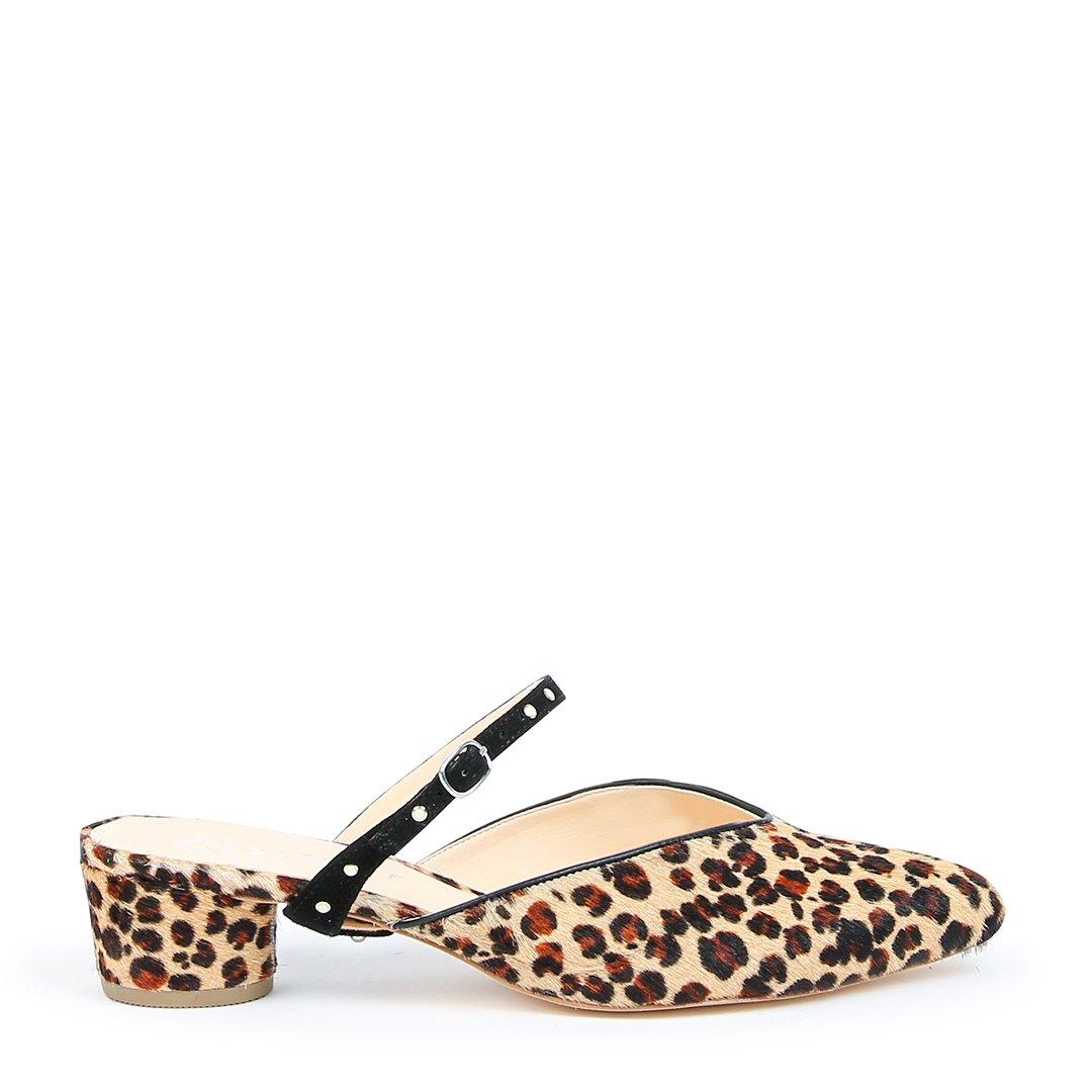 Leopard Customizable Slide + Studded Black Twiggy Strap | Alterre Interchangeable Shoes - Sustainable Footwear & Ethical Shoes